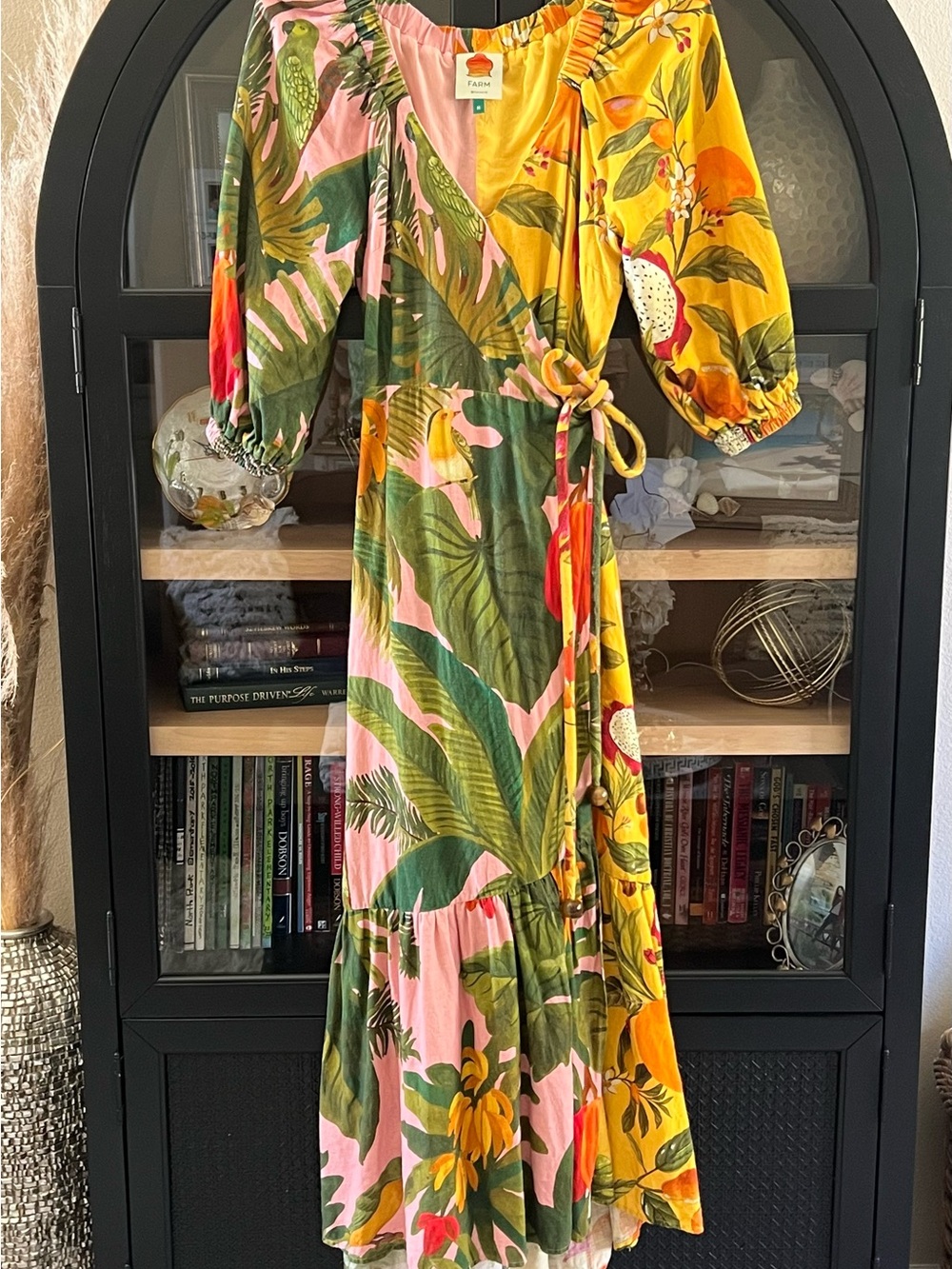 FARM Rio Yellow, Pink & Green Tropical Fruit Wrap Maxi Dress 🥭